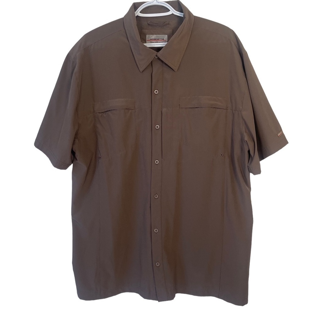 Mondetta Brown Casual Button Down Mesh Lined Short Sleeved Vented Shirt